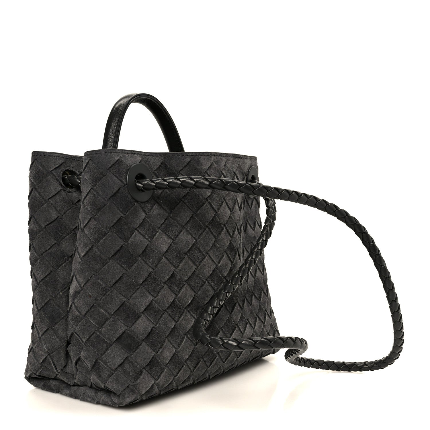 Bottega Veneta Suede Intrecciato Small Andiamo Shoulder Bag Graphite 3 of 10