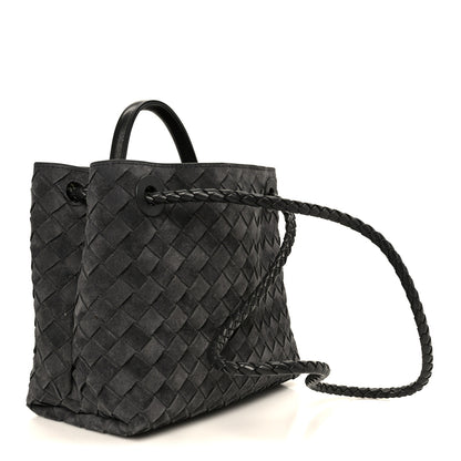 Bottega Veneta Suede Intrecciato Small Andiamo Shoulder Bag Graphite 3 of 10