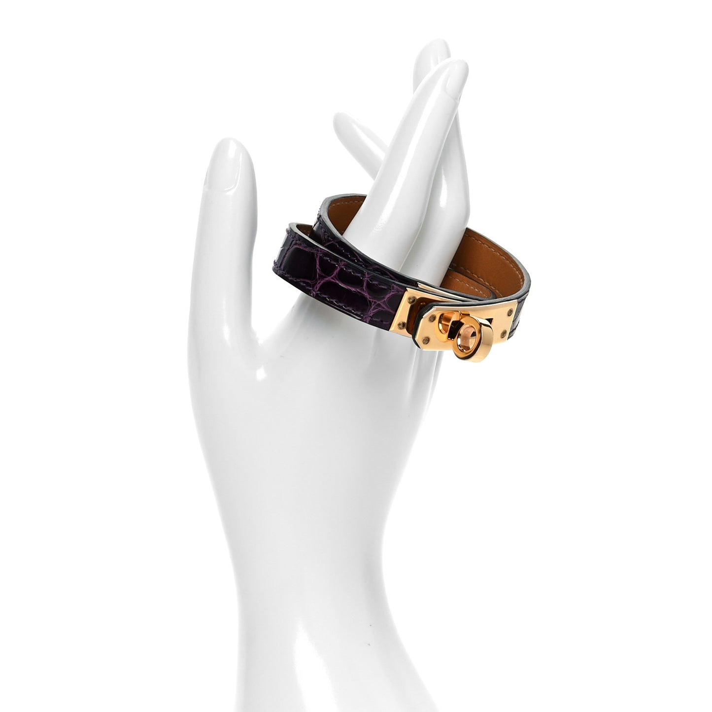 Shiny Alligator Kelly Double Tour Bracelet M Amethyst