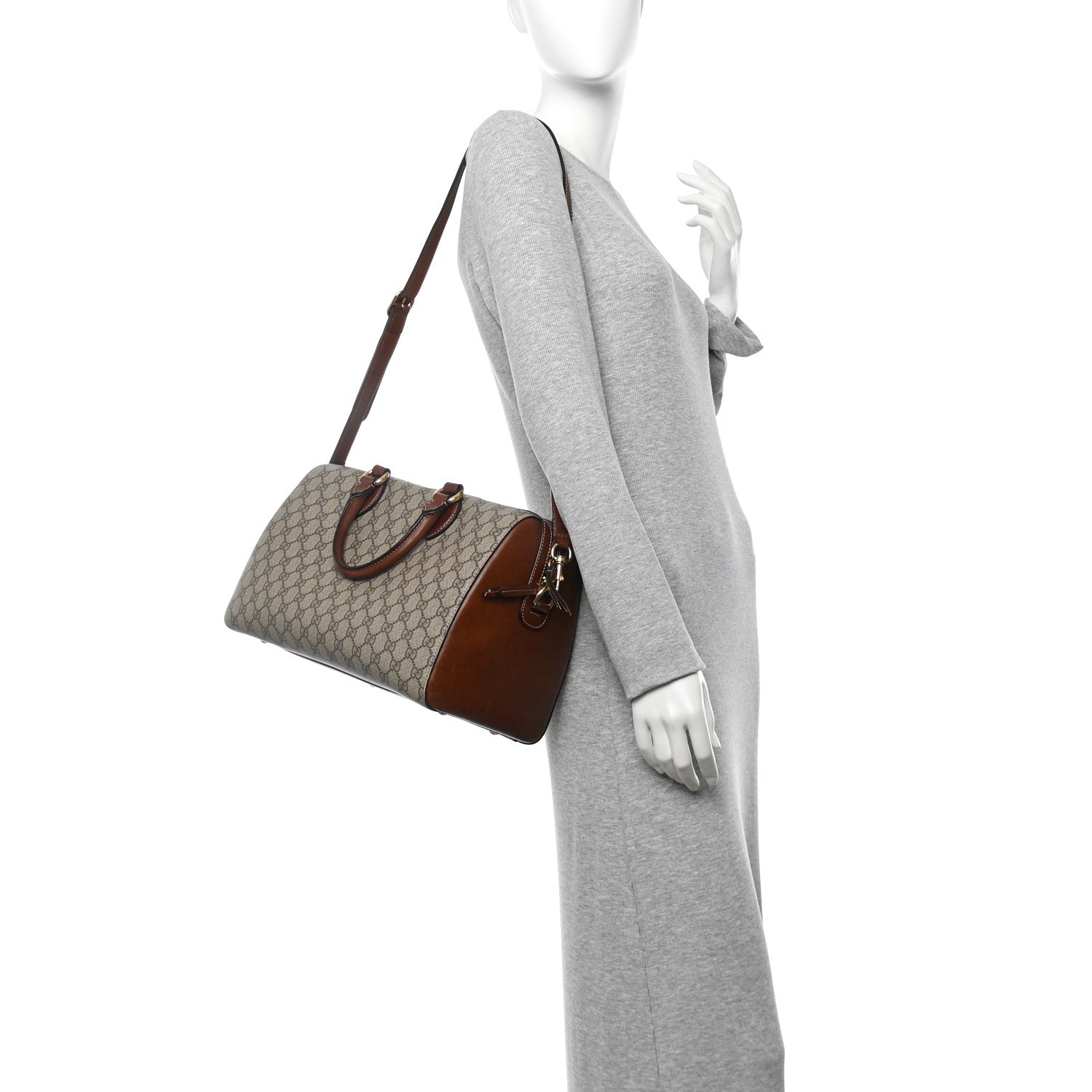 Gucci GG Supreme Monogram Medium Boston Beige Cuir 2 of 14