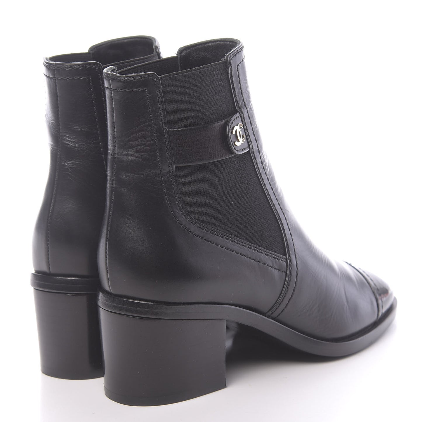 Calfskin Patent Cap Toe Short Boots 36 Black