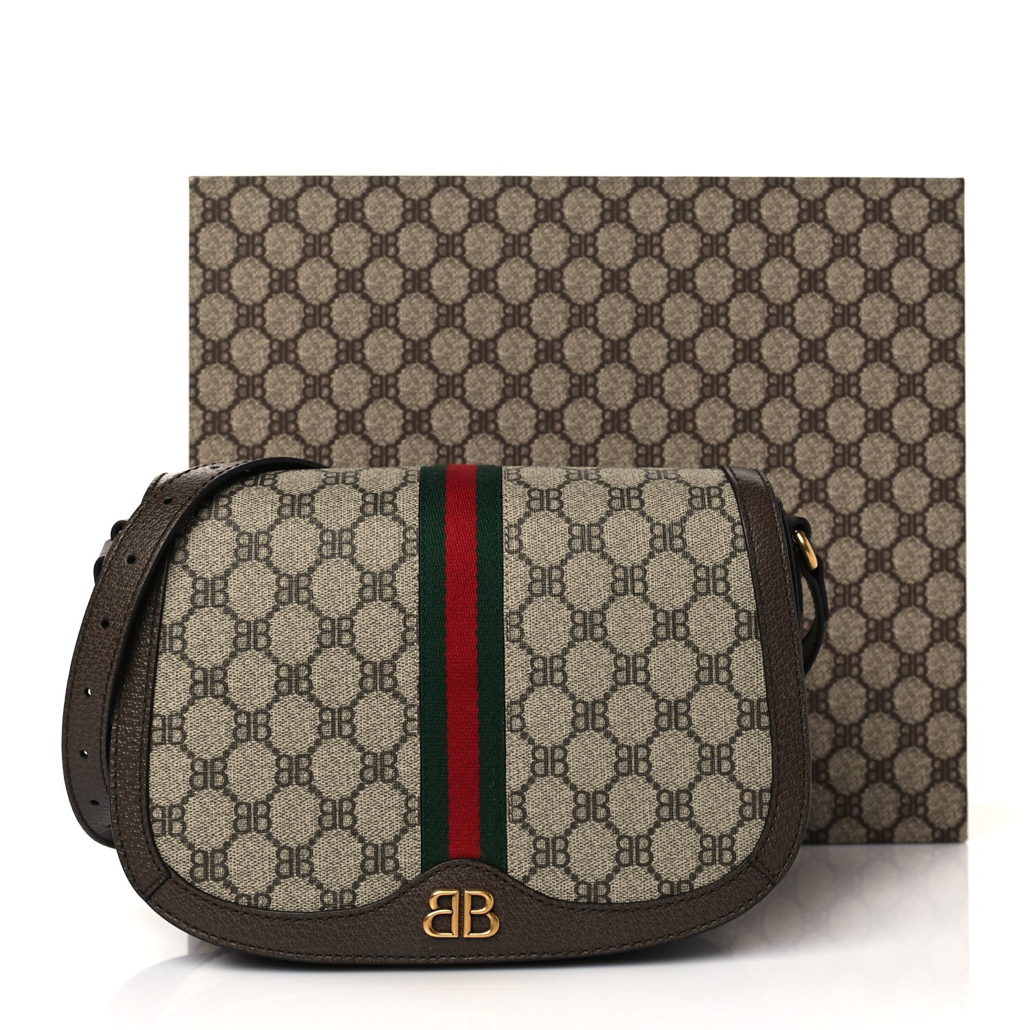 Gucci X BALENCIAGA BB Supreme Monogram Web Small Ophidia Shoulder Bag Beige New Acero 10 of 10