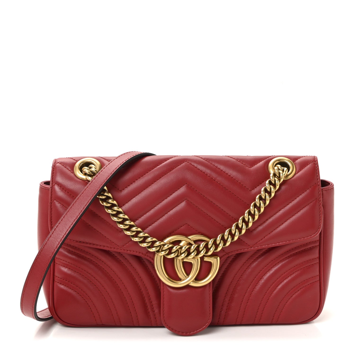 Gucci Calfskin Matelasse Small GG Marmont Shoulder Bag Hibiscus Red 1 of 10