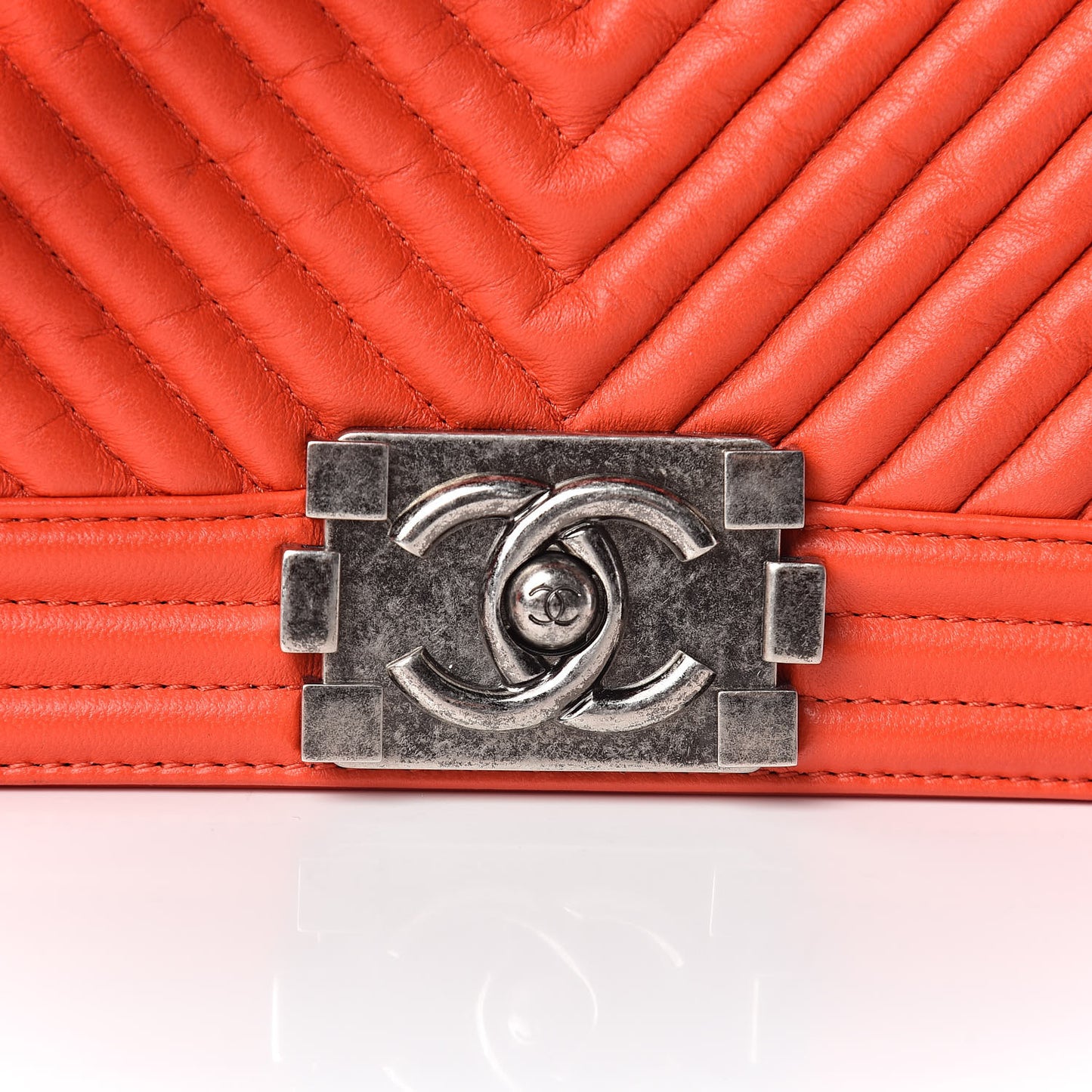 Wrinkled Lambskin Chevron Quilted Medium Boy Flap Orange