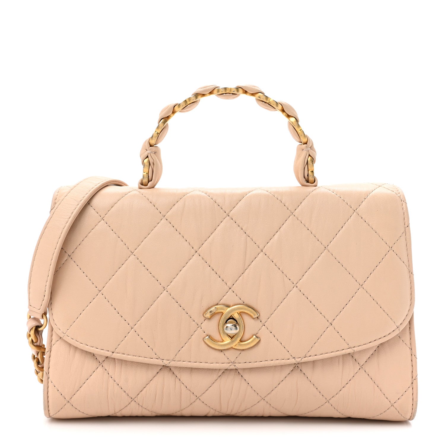 Chanel Crumpled Lambskin Quilted Small CC Links Top Handle Flap Beige 1 of 18