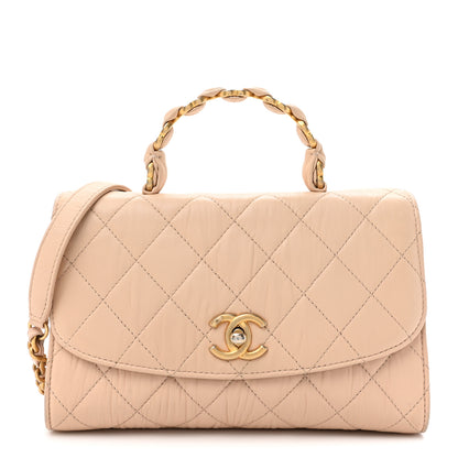 Chanel Crumpled Lambskin Quilted Small CC Links Top Handle Flap Beige 1 of 18
