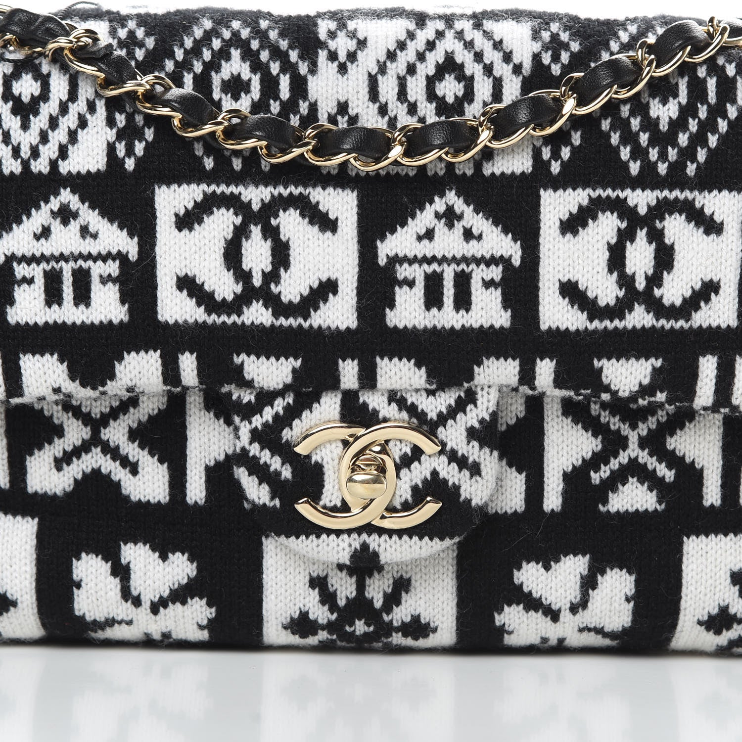 Chanel Cashmere Knit Coco Neige Flap Black White 8 of 10