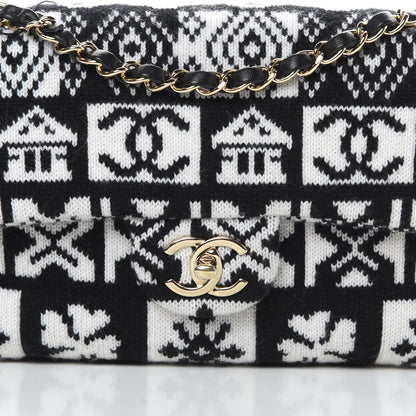 Chanel Cashmere Knit Coco Neige Flap Black White 8 of 10