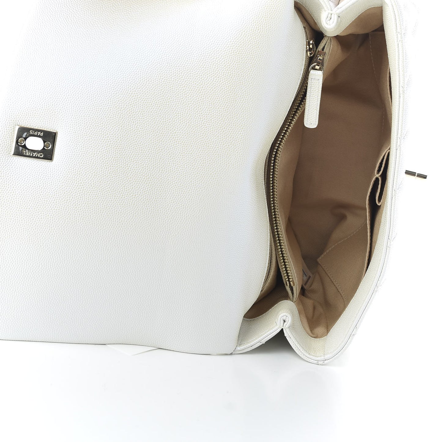 Iridescent Caviar Quilted Small Coco Handle Flap White