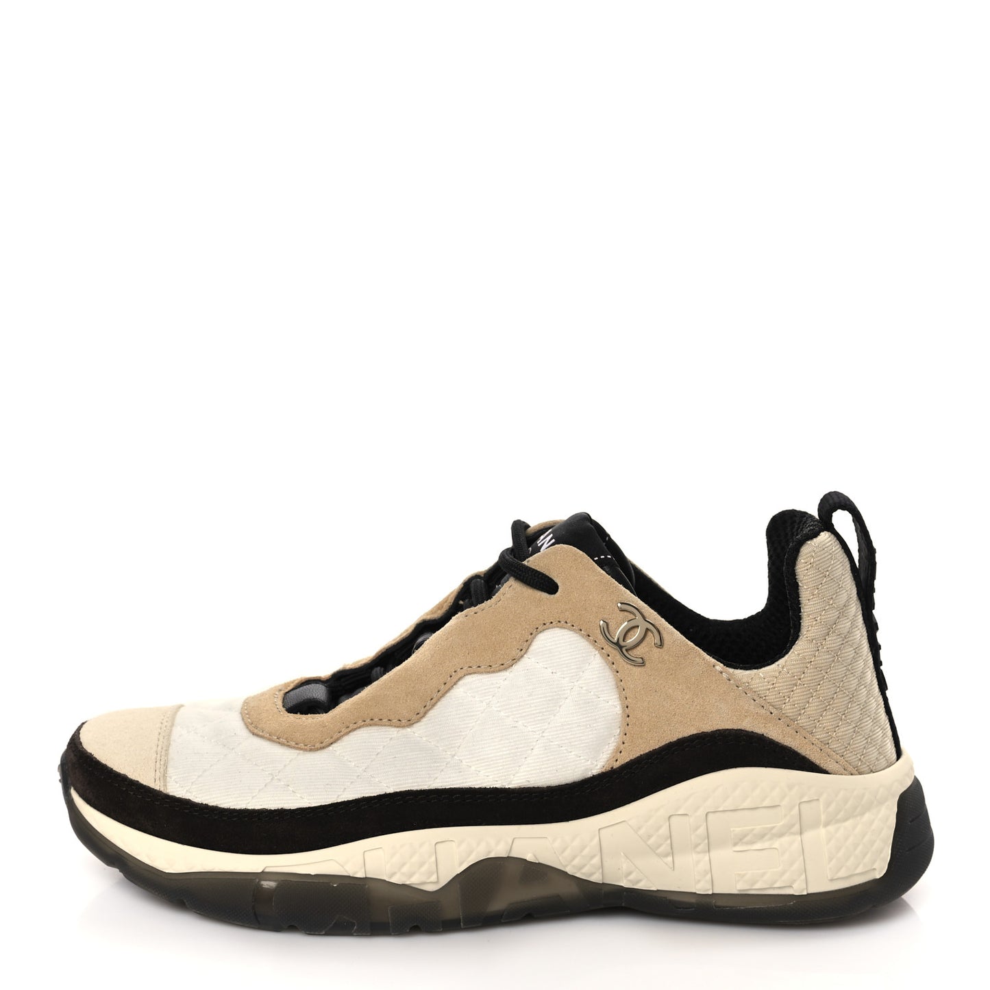 Mesh Suede Calfskin Quilted Sneakers 37 White Ivory