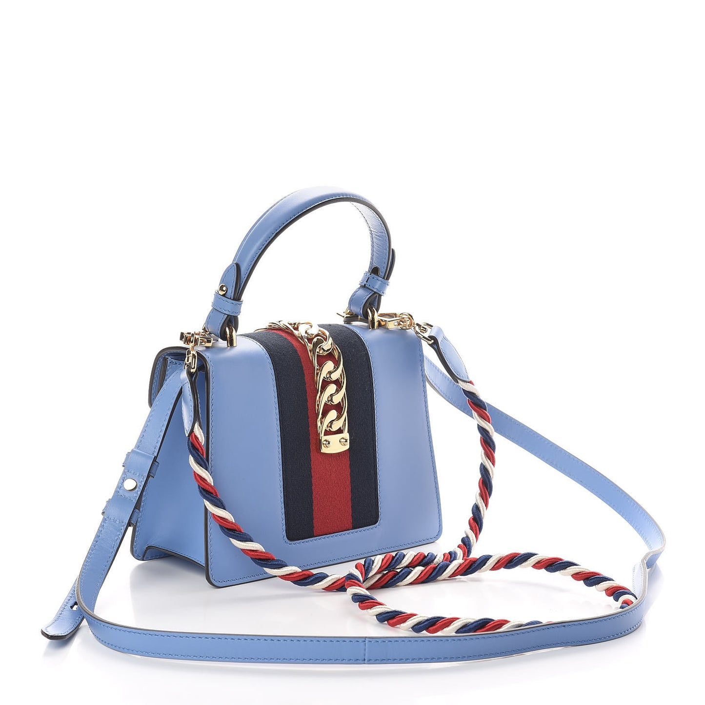 Vitello Fontanella Web Mini Sylvie Top Handle Bag Clear Sky Blue