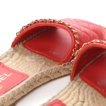 Chanel Lambskin Quilted CC Espadrille Slip On Sandals 37 Red 8 of 12