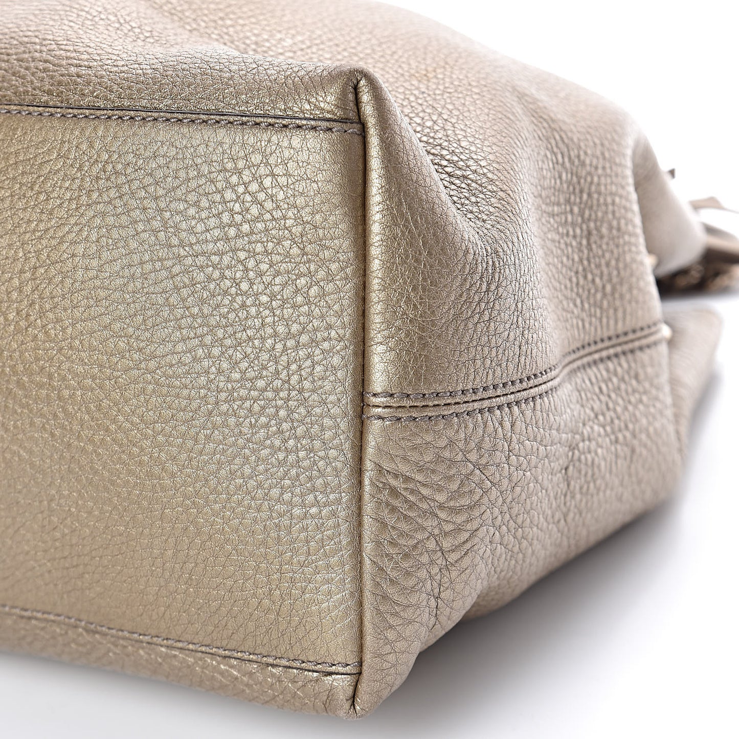Metallic Pebbled Calfskin Medium Soho Chain Shoulder Bag Golden Beige