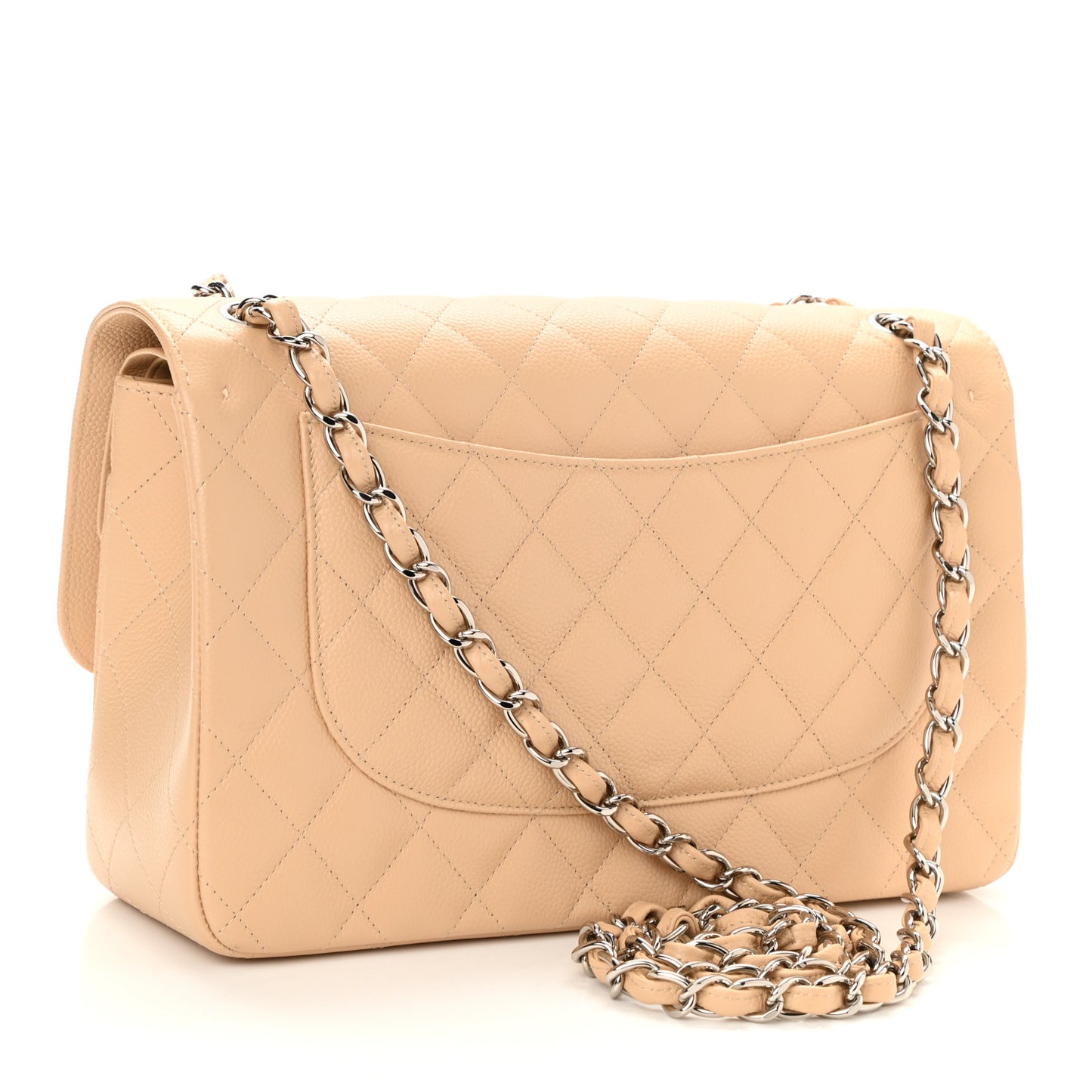 Caviar Quilted Jumbo Double Flap Beige