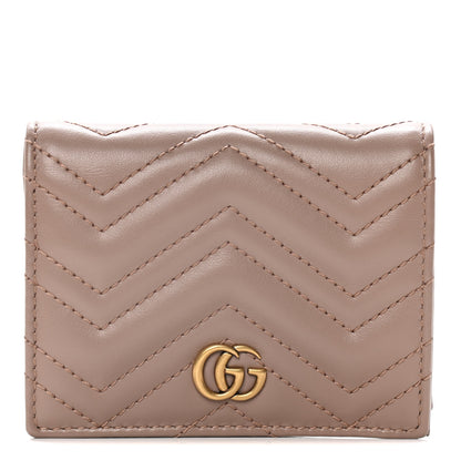 Gucci Calfskin Matelasse GG Marmont Card Case Wallet Porcelain Rose 1 of 11