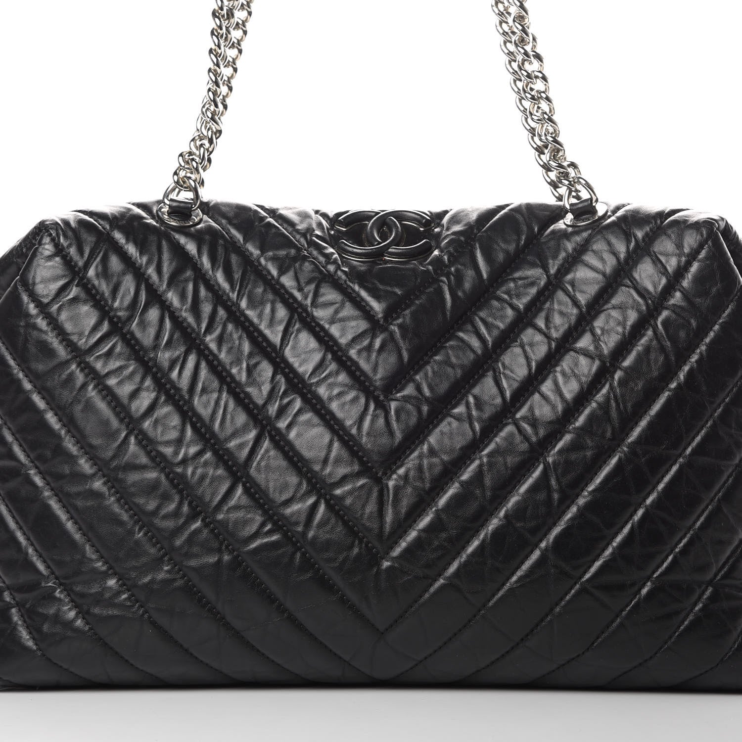 Chanel Aged Calfskin Chevron Quilted Duffle Bag Black 8 of 12