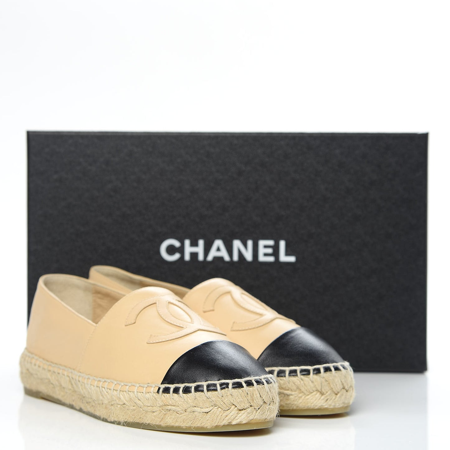 Lambskin CC Espadrilles 35 Beige Black