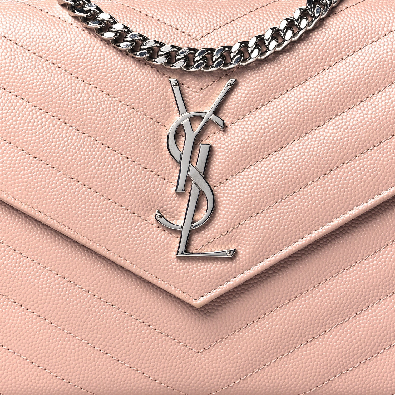 Saint Laurent Grain De Poudre Matelasse Chevron Monogram Chain Wallet Pale Pink 7 of 10