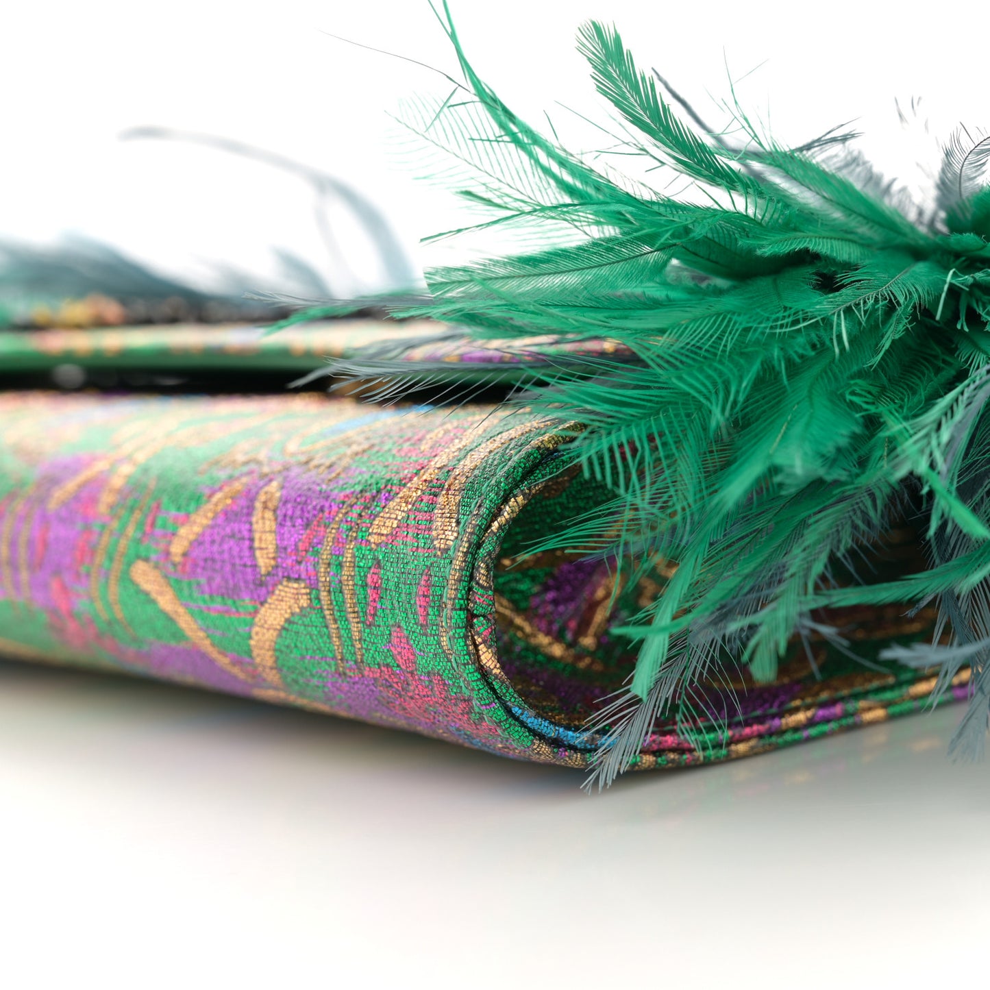 Metallic Brocade Calfskin Parrot Chain Wallet Blue Mulitcolor