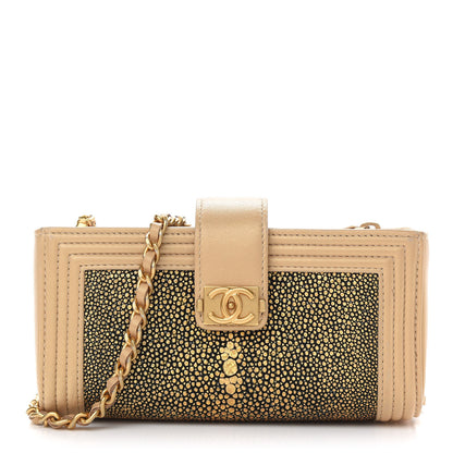 Chanel Metallic Galuchat Stingray Lambskin Mini Clutch With Removable Chain Gold 1 of 11