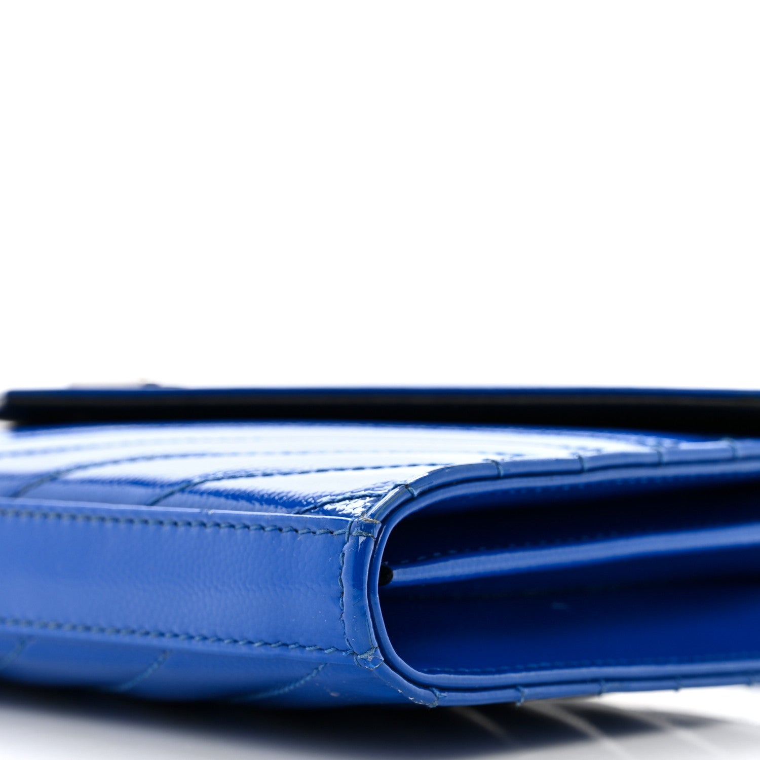 Saint Laurent Patent Grain De Poudre Matelasse Chevron Monogram Chain Wallet Blue Majorelle 11 of 16