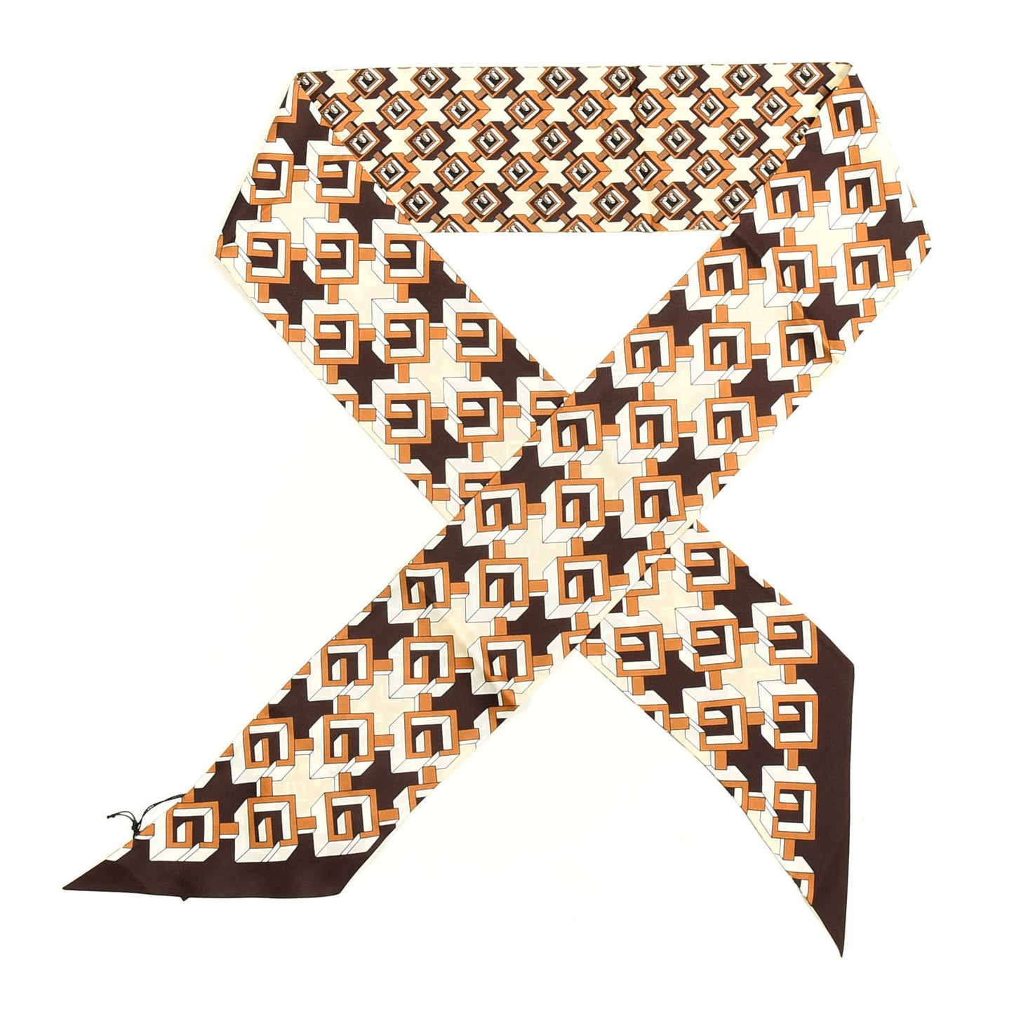 Silk Twill Isometric G Neck Bow Scarf Brown Ivory