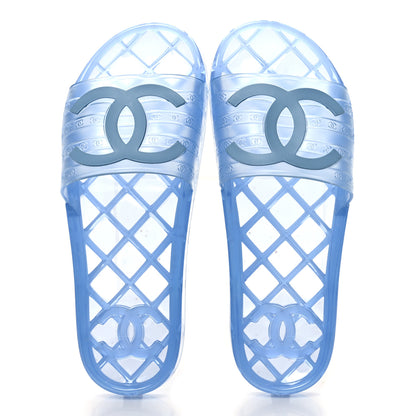 Chanel PVC Transparent CC Flat Slide Sandals 40 Blue 2 of 7