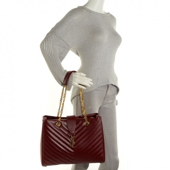 Saint Laurent Grain De Poudre Matelasse Chevron Monogram Shopping Bag Oxblood 2 of 16