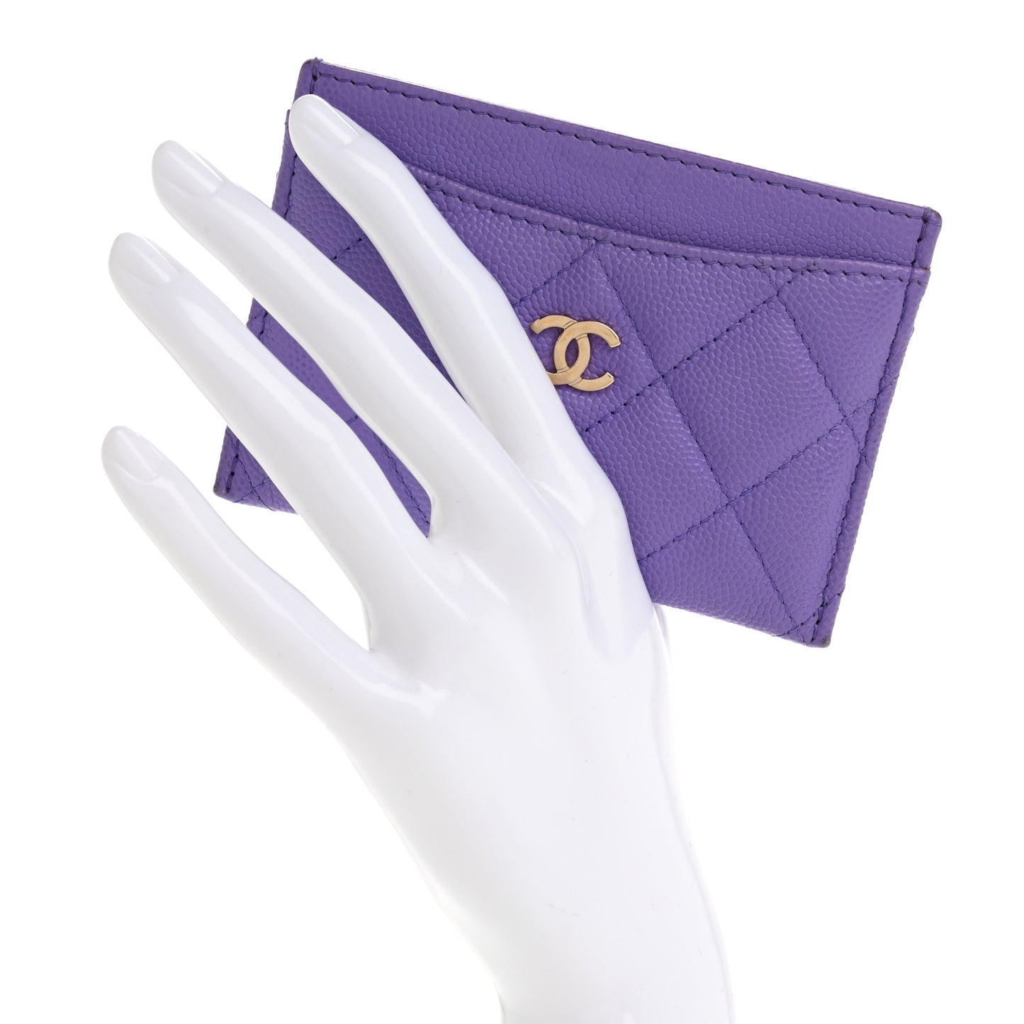 Caviar Quilted Card Holder Purple