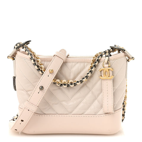 Aged Calfskin Chevron Quilted Small Gabrielle Hobo Beige
