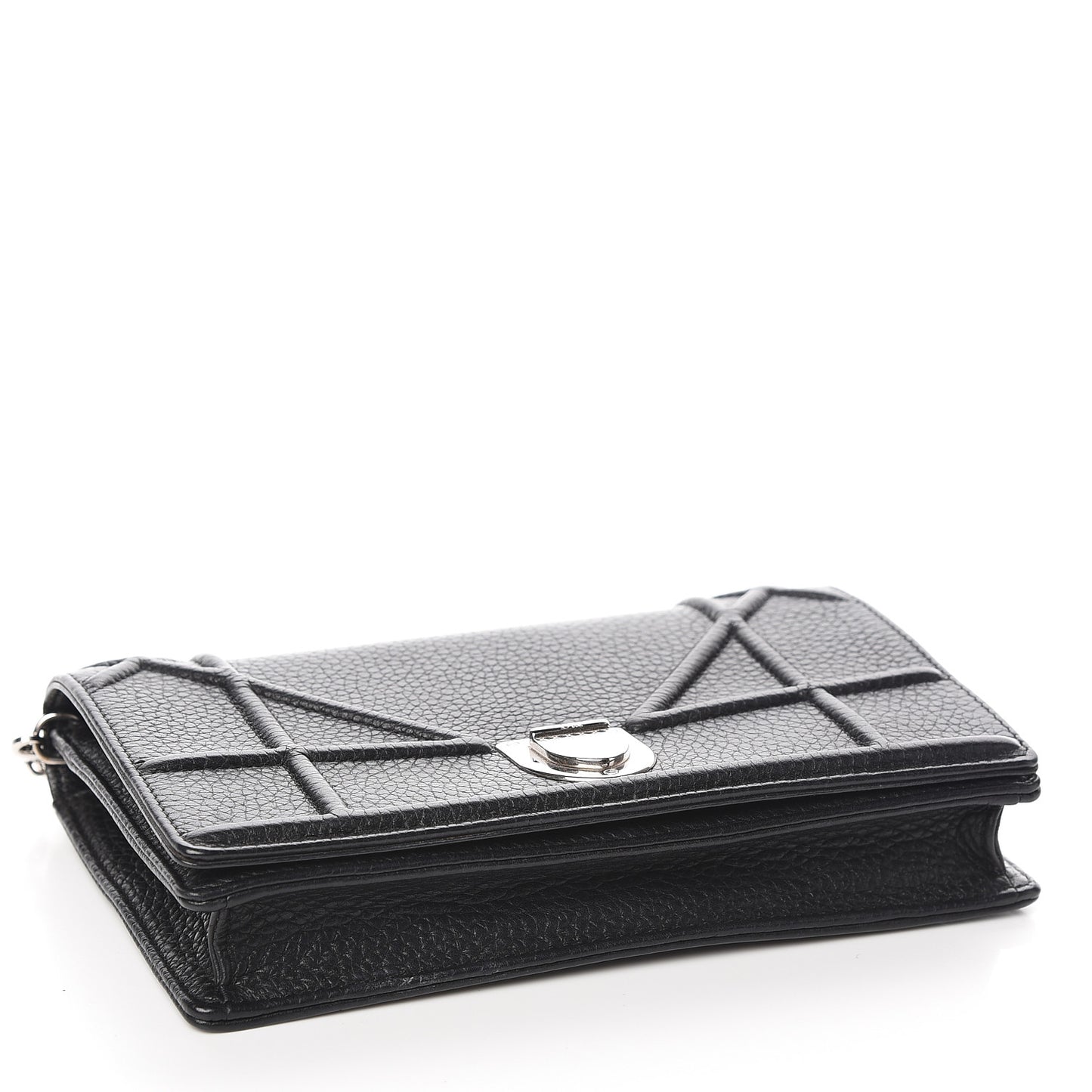 Grained Calfskin Diorama Wallet on Chain Pouch Black