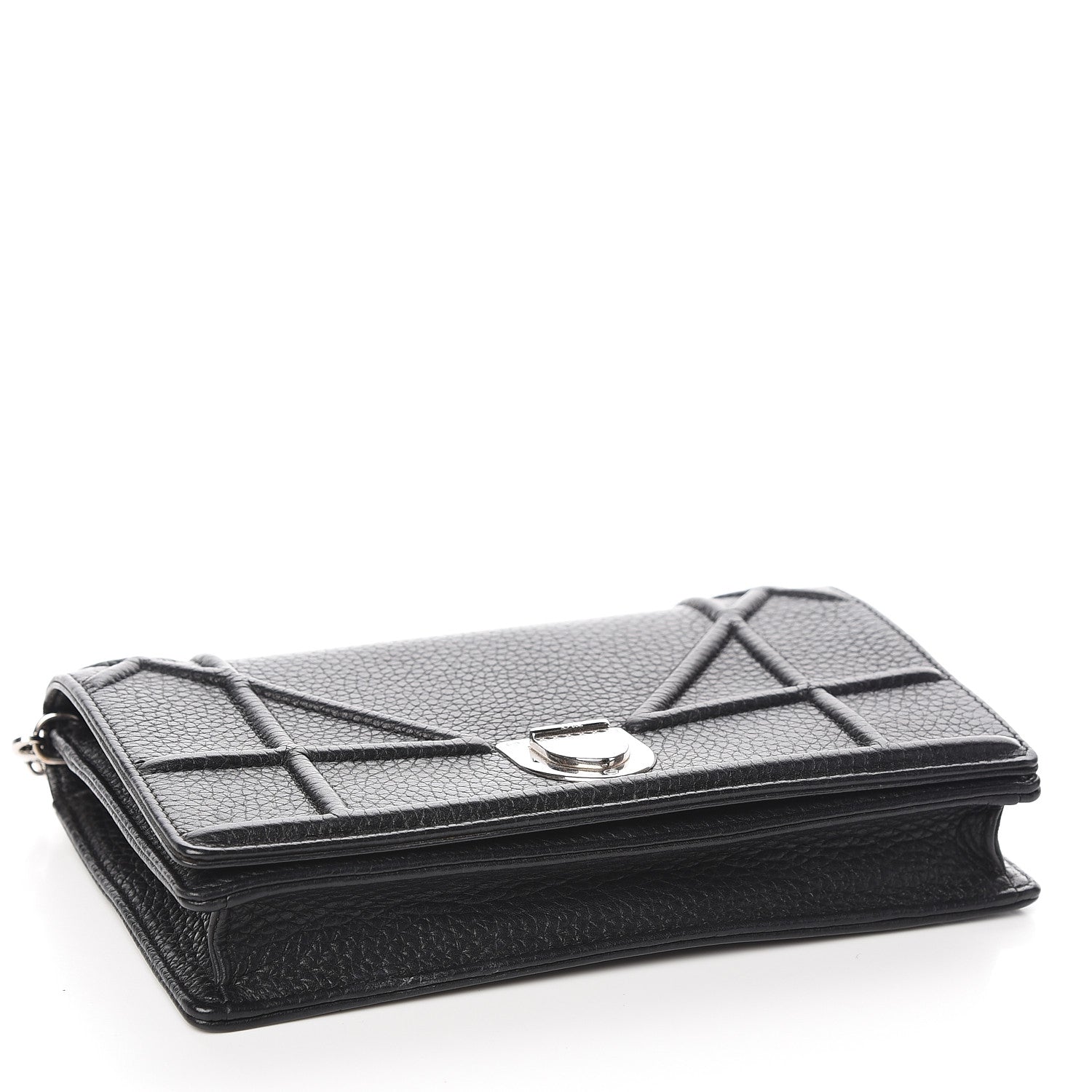 Christian Dior Grained Calfskin Diorama Wallet on Chain Pouch Black 4 of 13