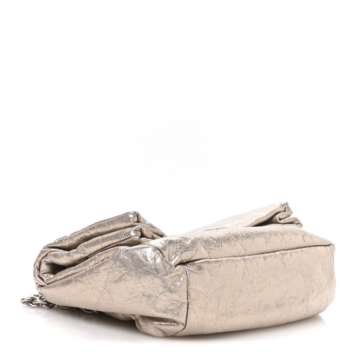 Metallized Arena Calfskin Small Monaco Chain Shoulder Bag Stone Beige