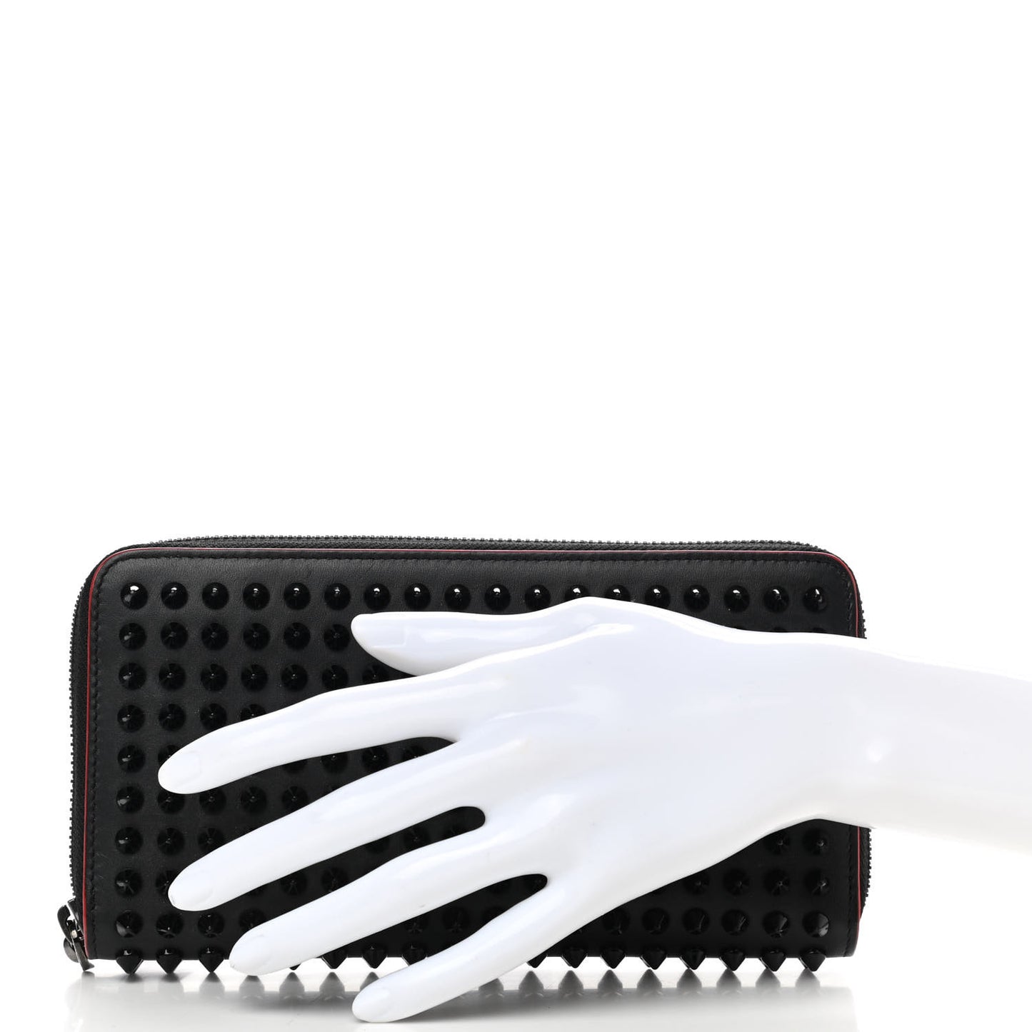 Calfskin Panettone Spiked Zip Around Wallet Black