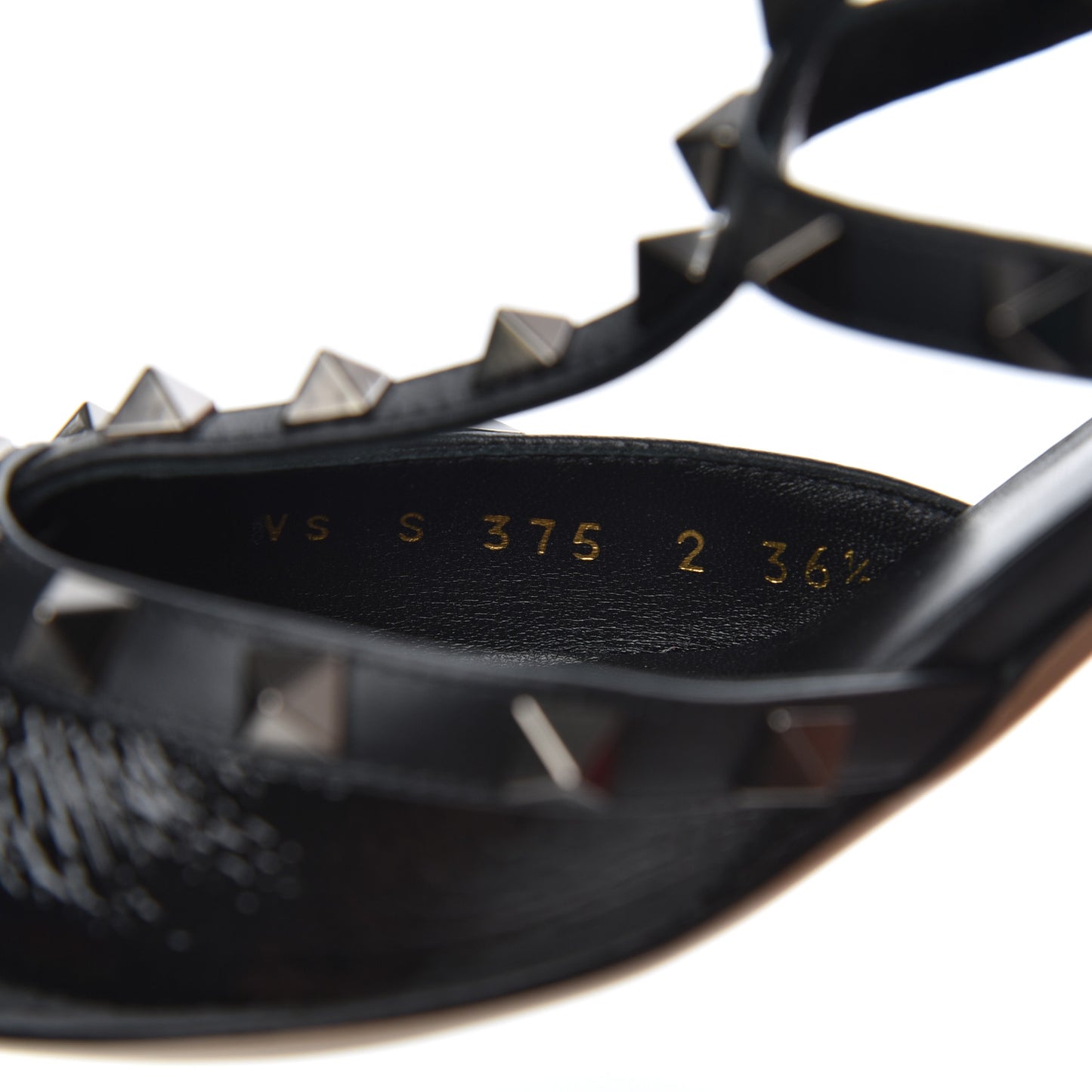 Wrinkled Patent Nappa Rockstud Ankle Strap 65mm Pumps 36.5 Black