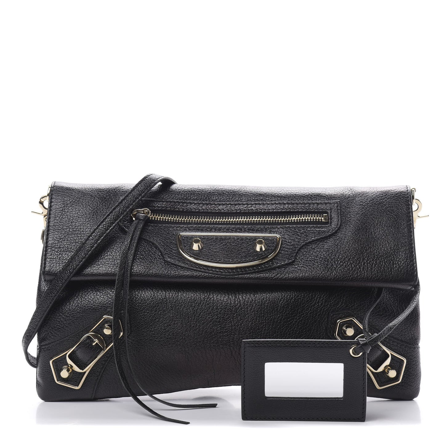 Chevre Gold Metallic Edge Hardware Envelope Clutch Black