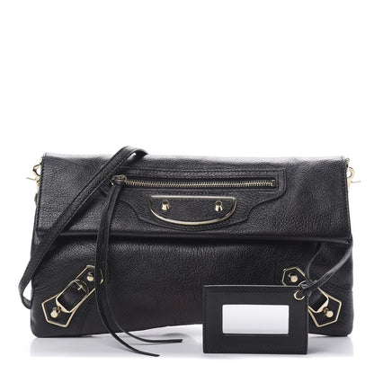 Balenciaga Chevre Gold Metallic Edge Hardware Envelope Clutch Black 1 of 10