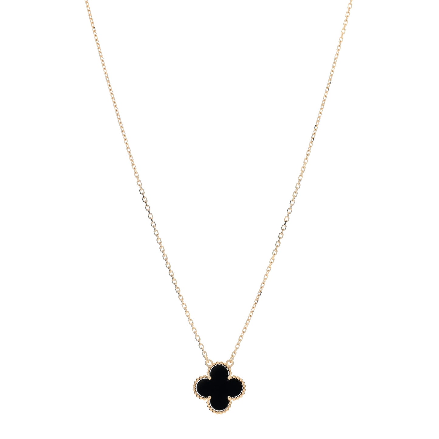 18K Yellow Gold Black Onyx Vintage Alhambra Pendant Necklace