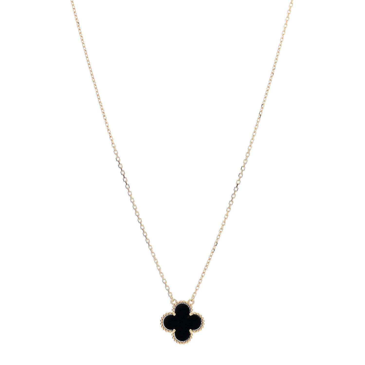 Van Cleef & Arpels 18K Yellow Gold Black Onyx Vintage Alhambra Pendant Necklace 1 of 5
