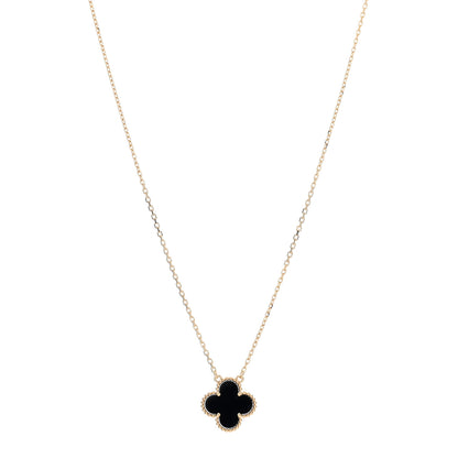 Van Cleef & Arpels 18K Yellow Gold Black Onyx Vintage Alhambra Pendant Necklace 1 of 5