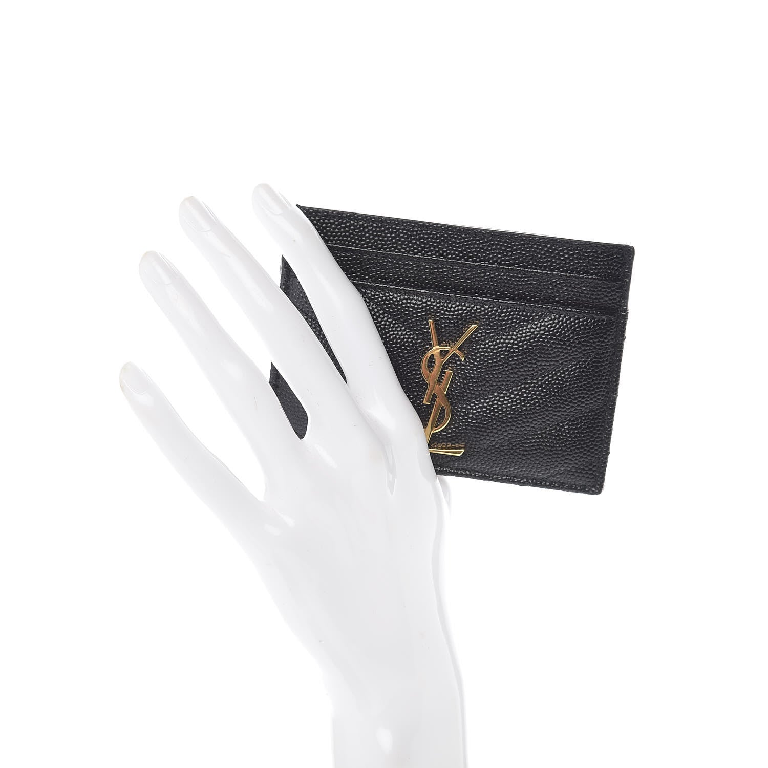 Saint Laurent Grain De Poudre Matelasse Chevron Monogram Credit Card Case Black 2 of 9