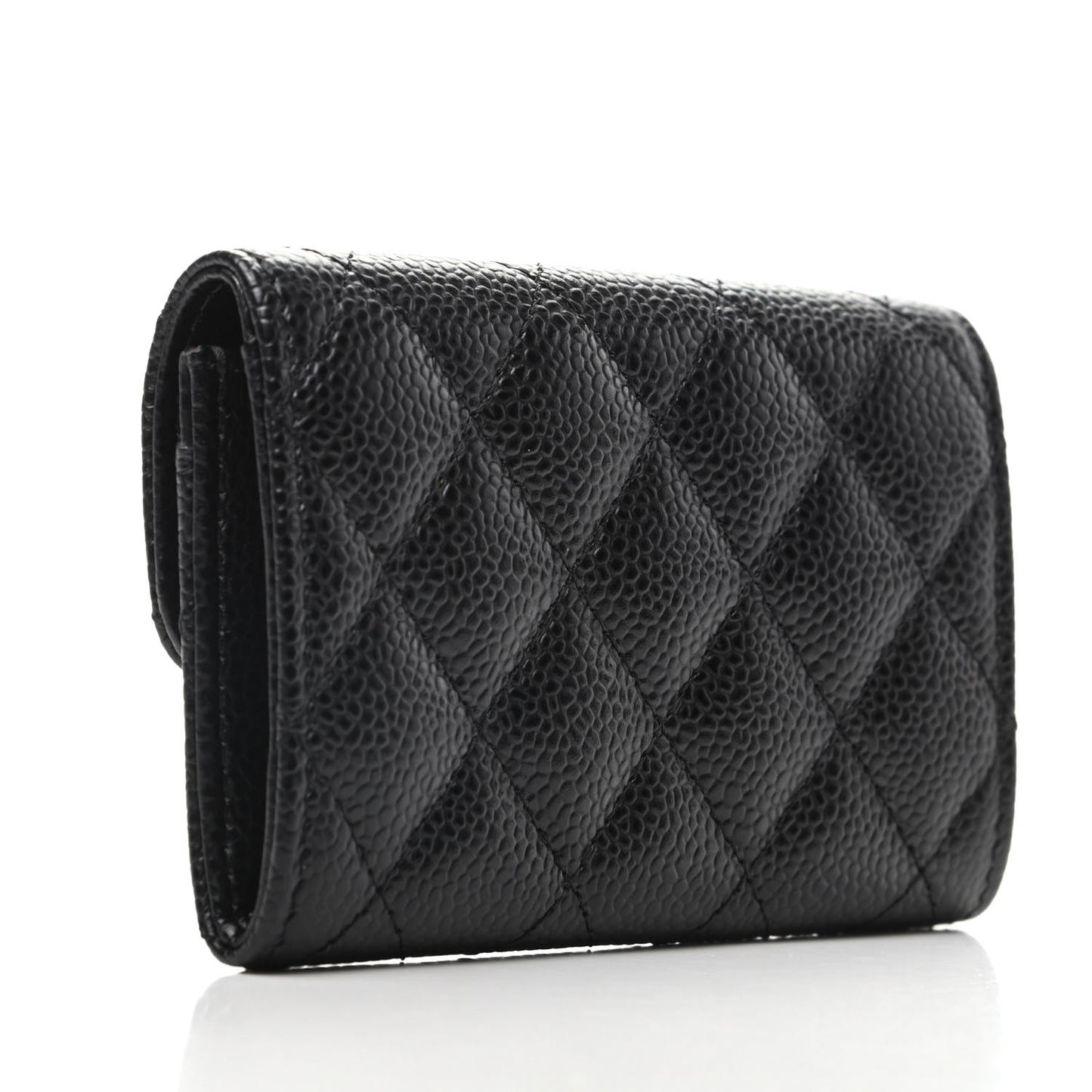 Caviar Quilted Flap Card Holder Black