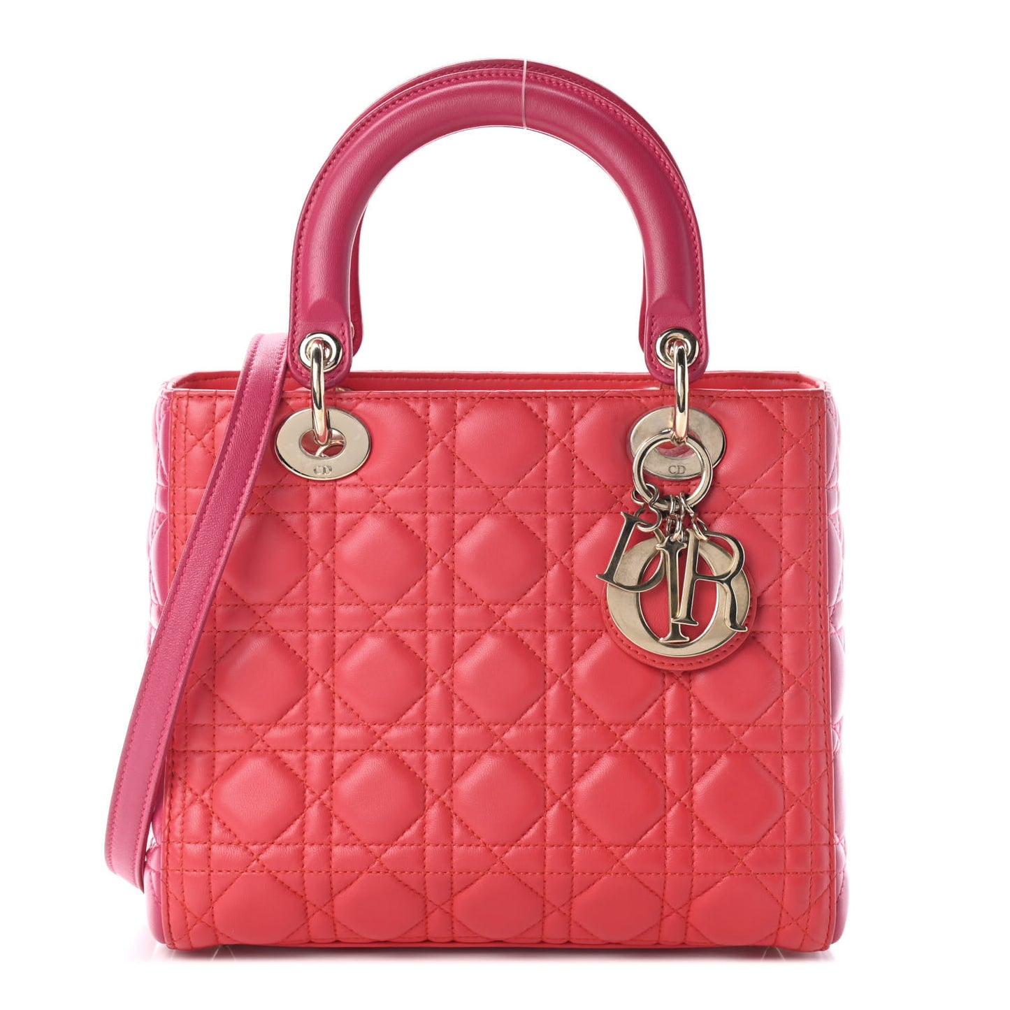 Lambskin Cannage Medium Bi-Color Lady Dior Orange Fuchsia