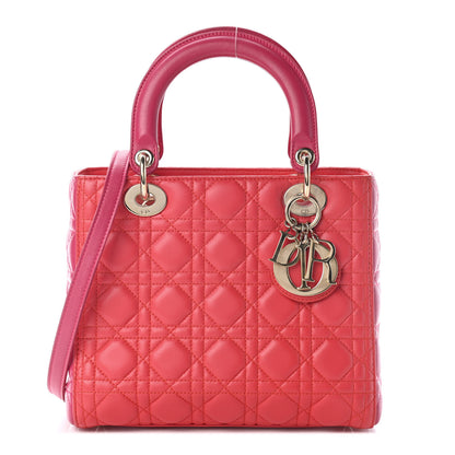 Christian Dior Lambskin Cannage Medium Bi-Color Lady Dior Orange Fuchsia 1 of 8