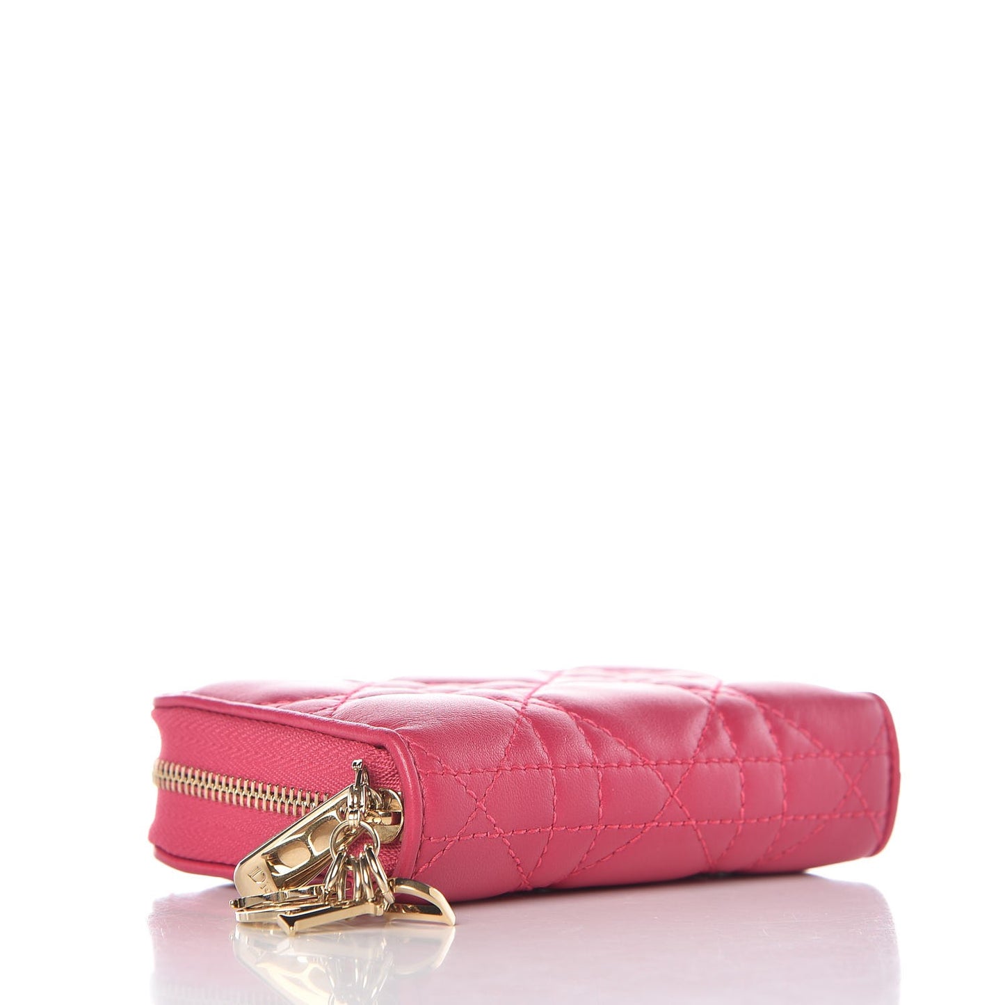 Lambskin Cannage Mini Lady Dior Zip Portemonnaie Fuchsia
