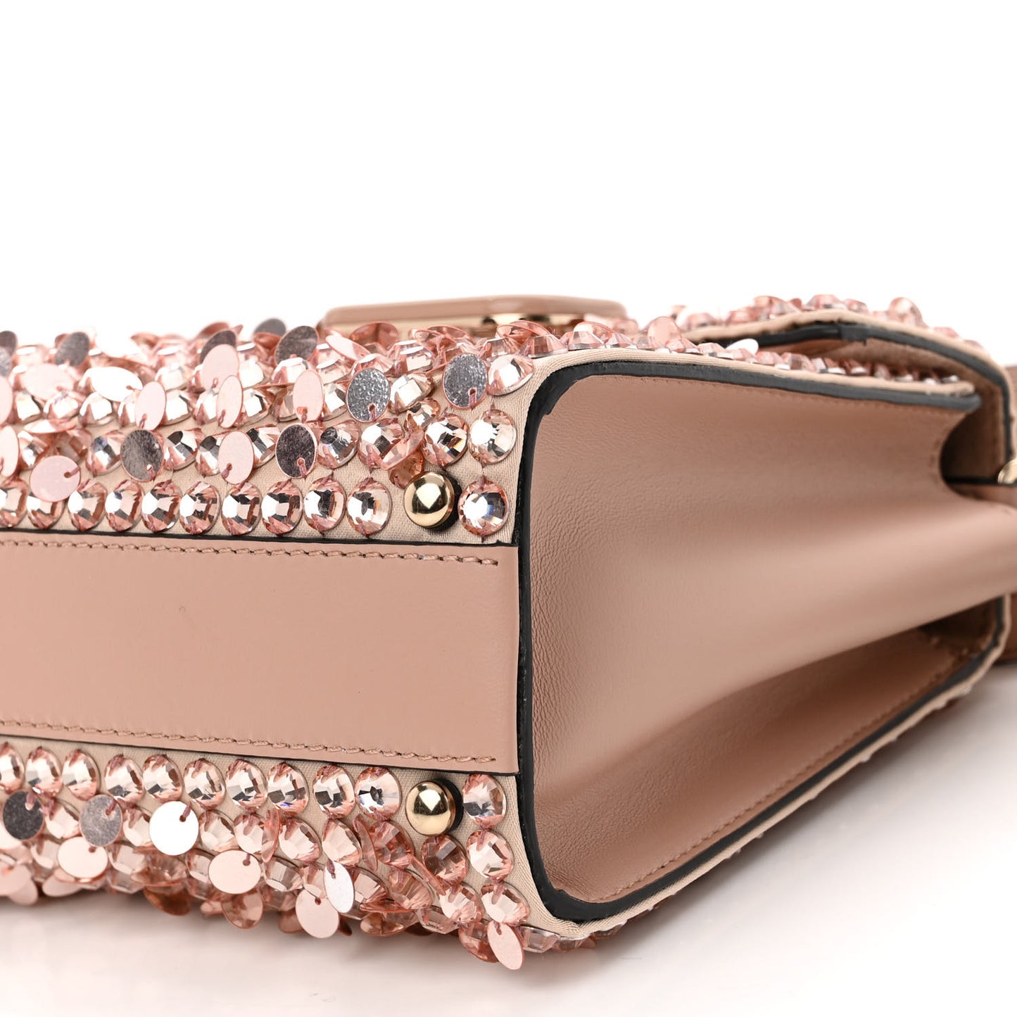 Sequin Crystal Embroidered Mini Vsling Top Handle Bag Light Peach Rose Mist