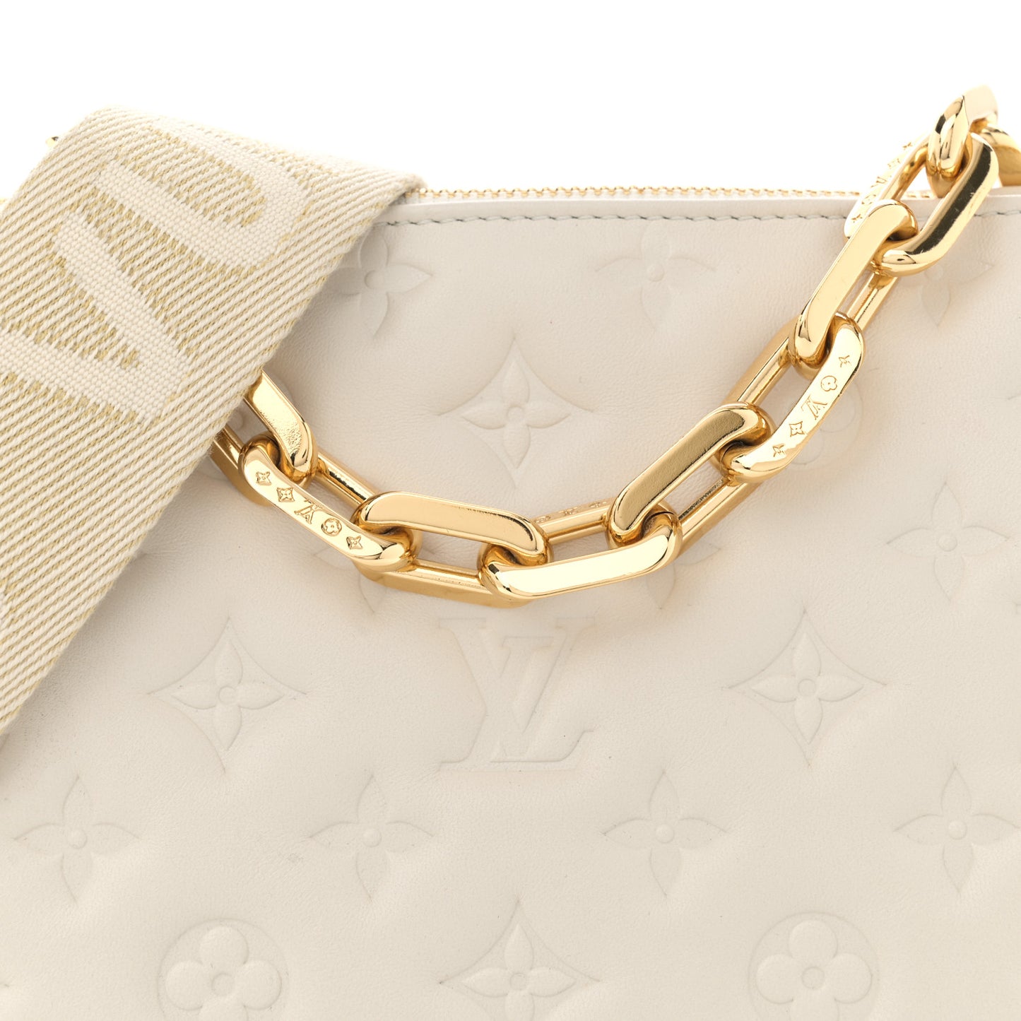 Lambskin Embossed Monogram Coussin PM Beige Cream