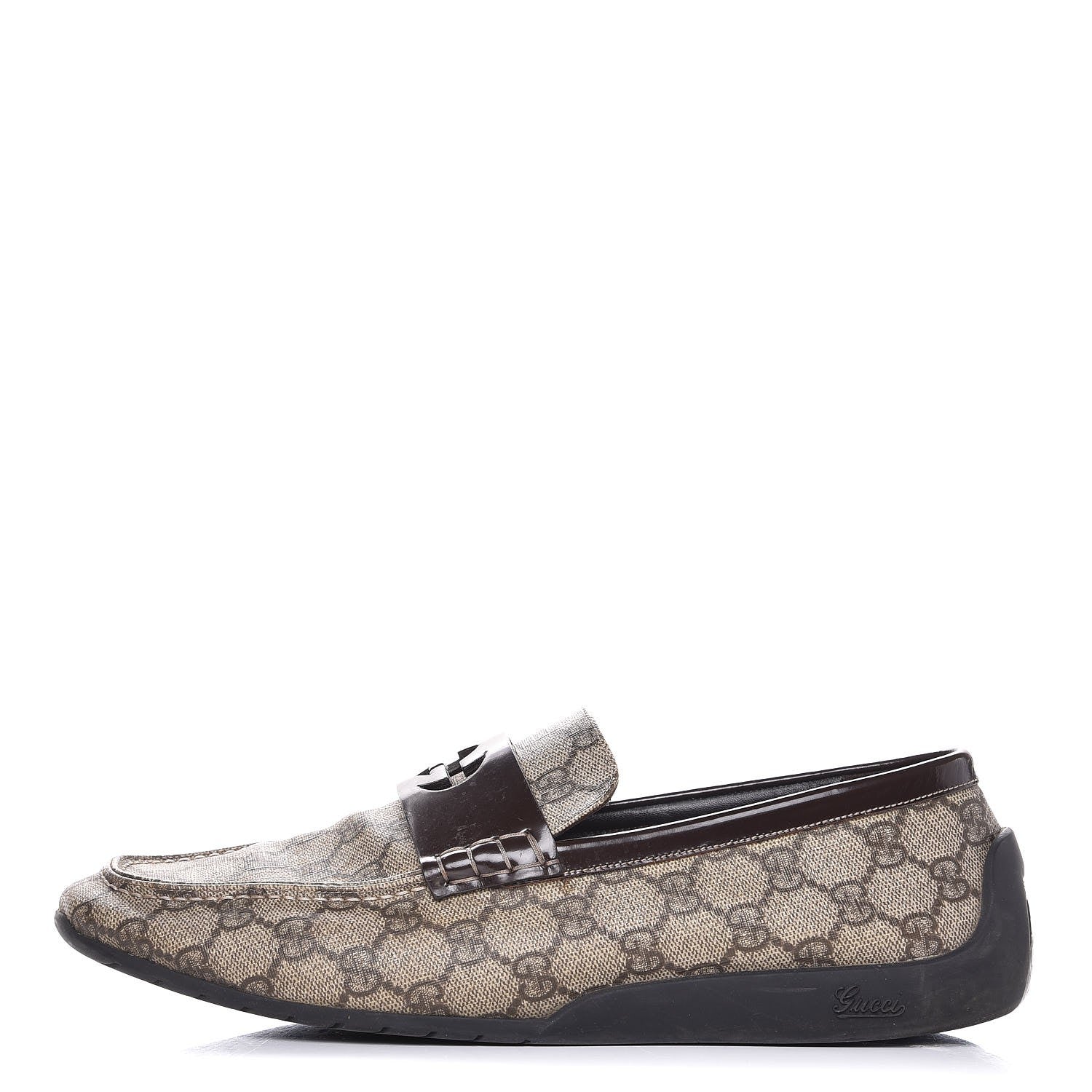 Gucci GG Plus Monogram Calfskin Mens Loafers 9.5 Beige Ebony Brown 1 of 12