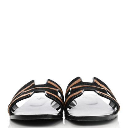 Hermes Horse Hair Zebra Print Oran Sandals 40 Black 2 of 10