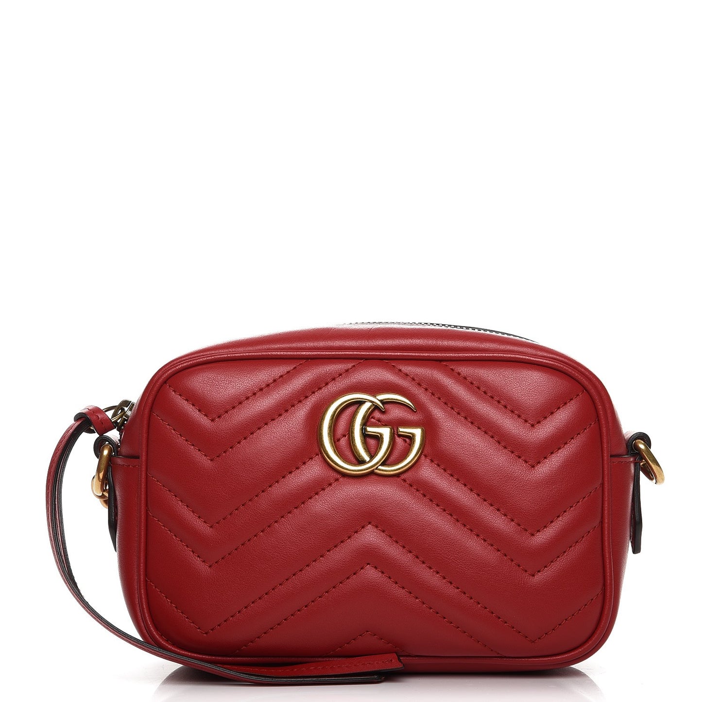 Calfskin Matelasse Mini GG Marmont Chain Shoulder Bag Hibiscus Red